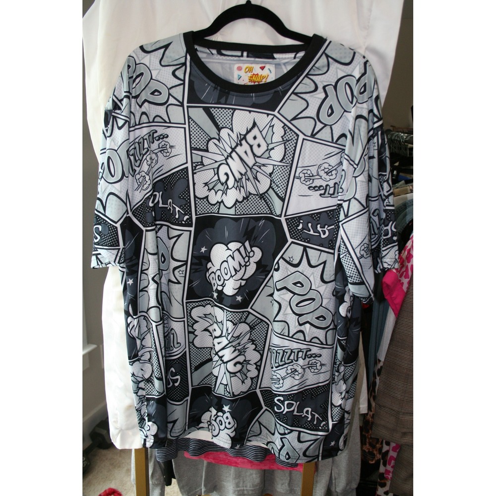 Oh Snap Drill Clothing Co Mens Comic Book Print T-Shirt Gray Black Pop Art Tee
